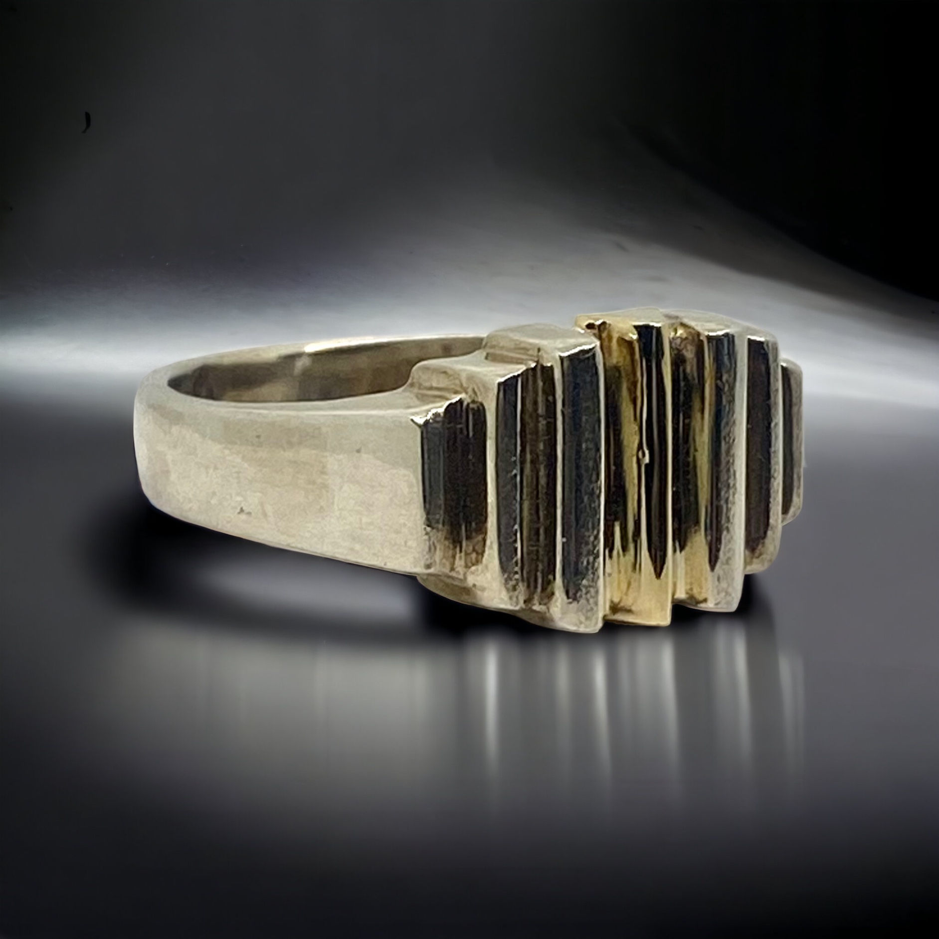 Sterling Silver & 14k Ridged Ring