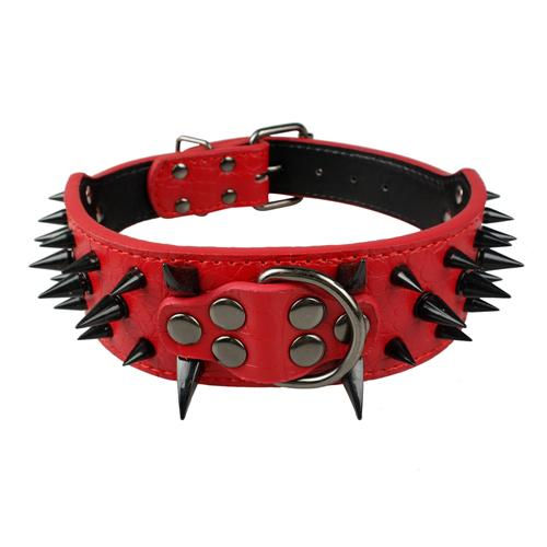 Miniature : 2" Wide Sharp Spiked Studded Leather Dog Collars Pitbull Bulldog Big Dog Collar 