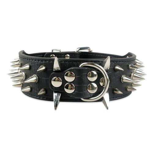 Miniature : 2" Wide Sharp Spiked Studded Leather Dog Collars Pitbull Bulldog Big Dog Collar 