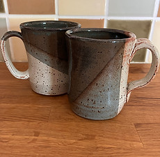 Affordable, durable, locally-made, small batch blue with cream everyday mugs