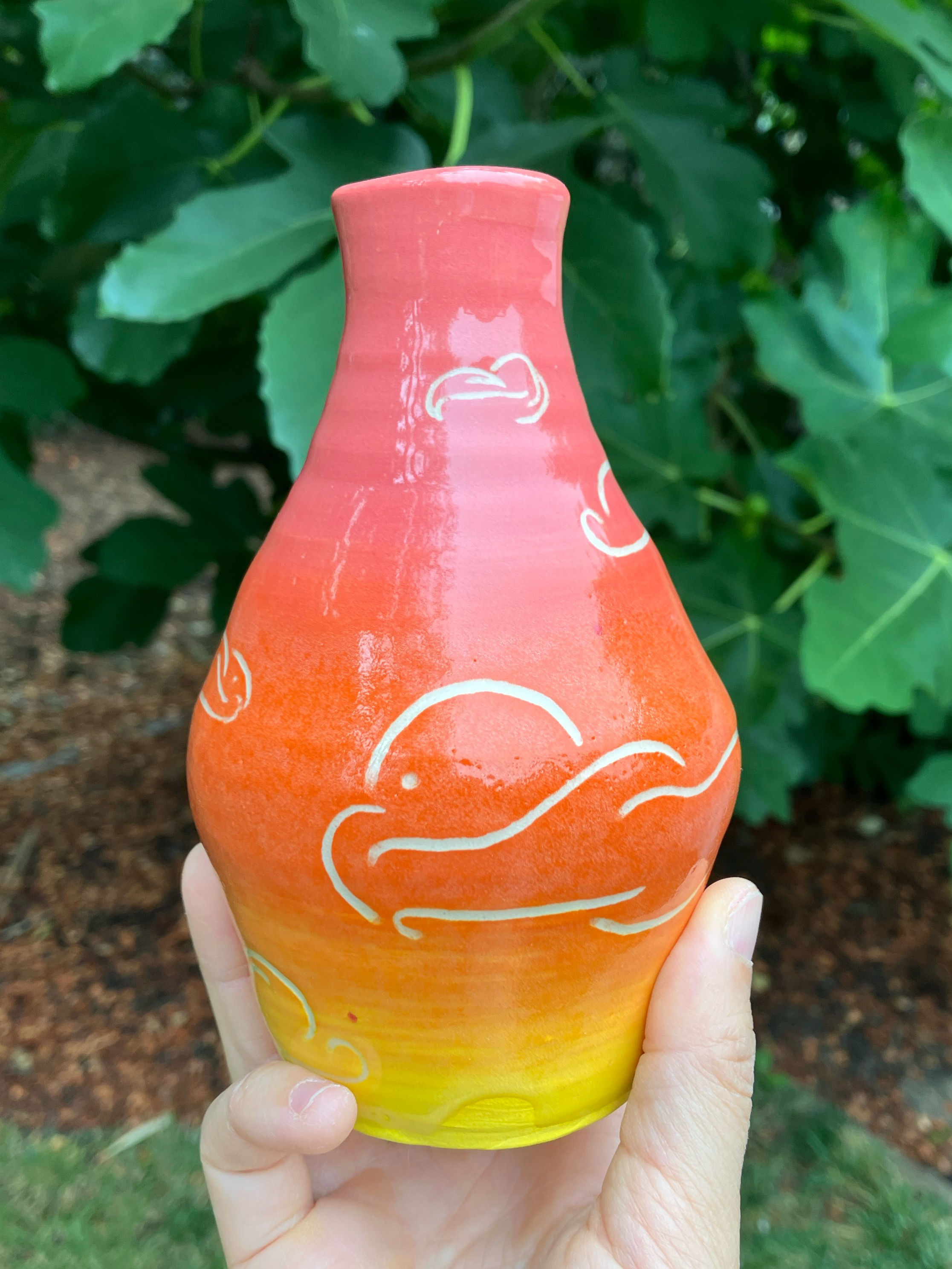 cloudy sunset vase - sgraffito