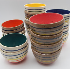 stacks of vanilla and chocolate ice cream bowls