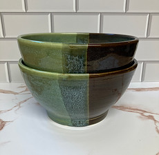 2 meal bowls glazed in blue and green
