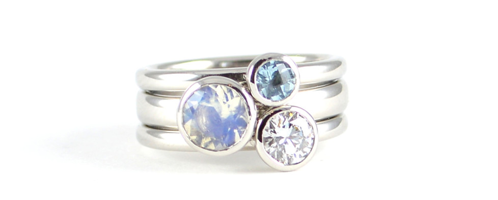 Birthstone triolgy stacking ring handmade by HR Jewellery Designs in West Sussex / Hampshire