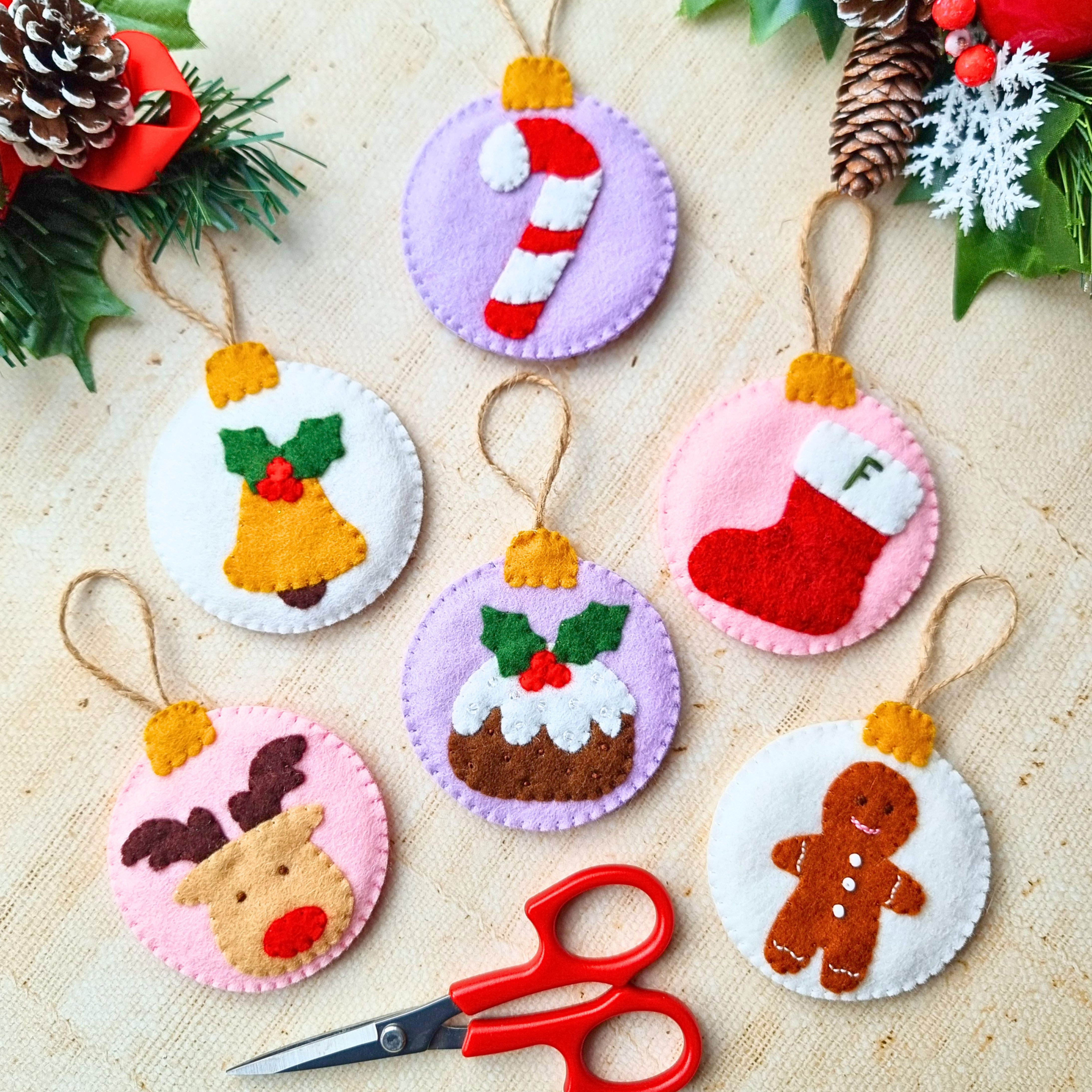 6 Felt Christmas Baubles