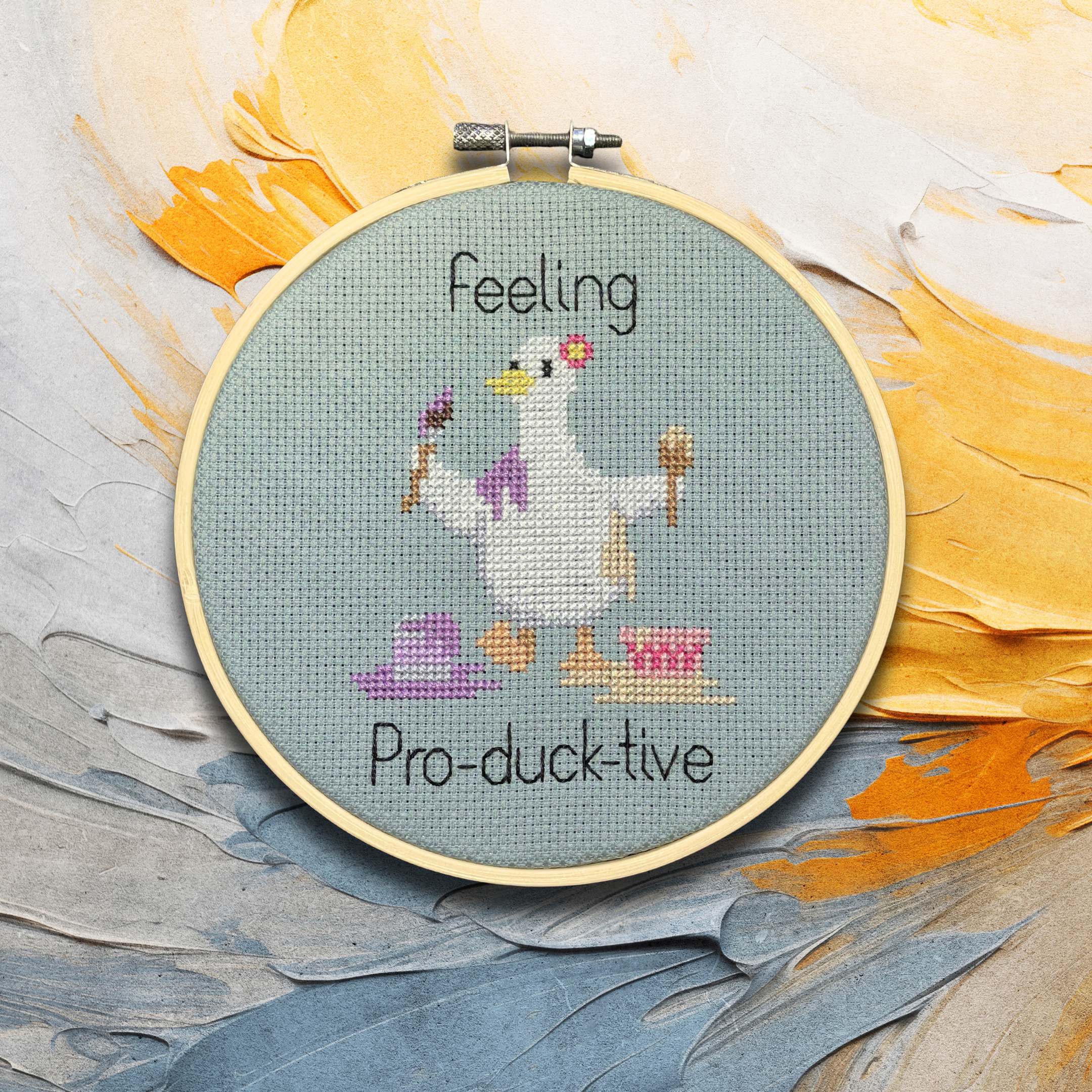 Feeling Pro-duck-tive cross stitch kit 🧶🧶🧶