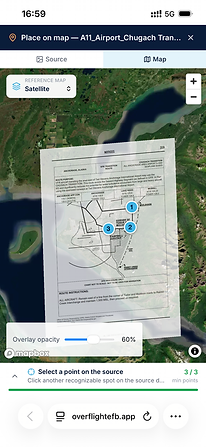 Local waypoints, CTAF Boundaries, VFR transition routes, and airspace boundaries included in Overflight's EFB overlays