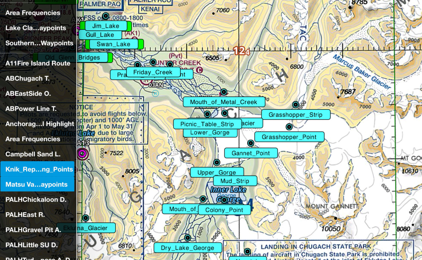 Knik River Waypoints (Foreflight)
