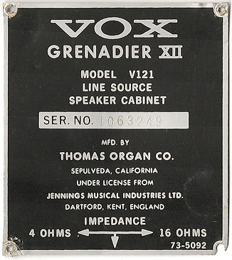 Vox Grenadier XII Serial Plate