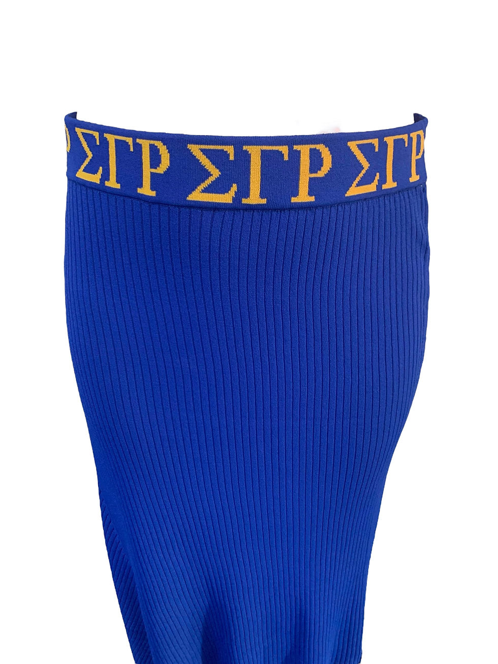Thumbnail: close view of ribbed knit skirt in royal blue.