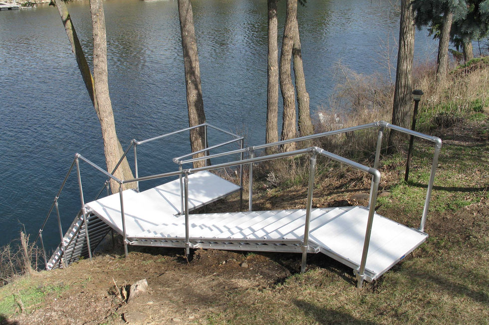 hewitt, all-terrain, stairs to water, boat dock stairs, dock steps, shoreline, hillside, manitoba, aluminum staircase, Ontario, Kenora, lac du bonnet, Whiteshell