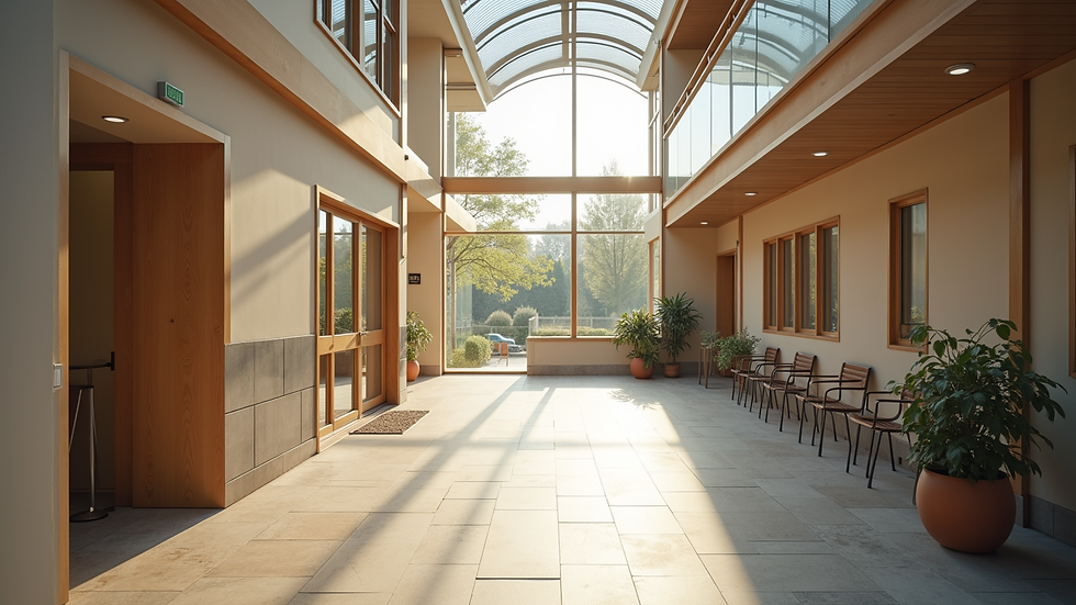 Eye-level view of a community centre with accessible facilities