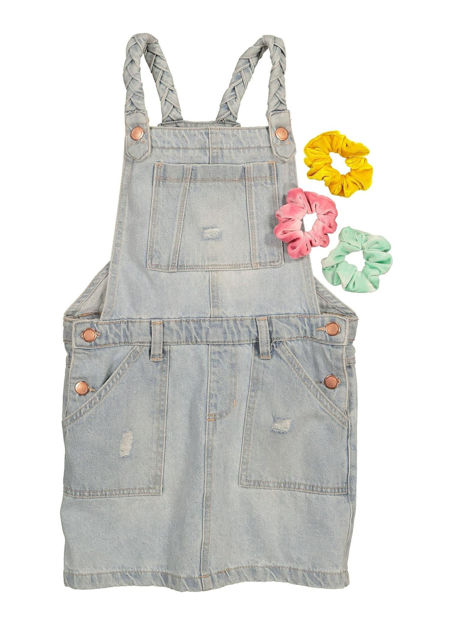 Girls Overall Braided Jumper - Denim