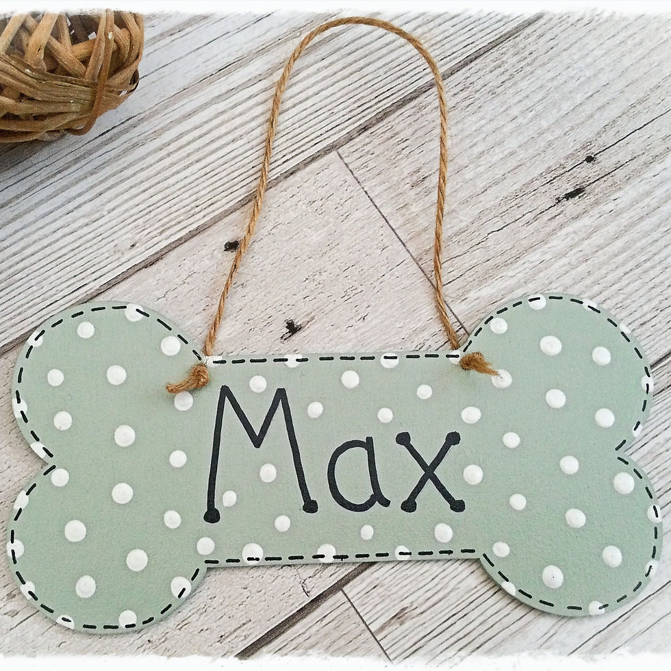 Thumbnail: Personalised Hand Painted Dog Bone Name Sign - Polka Dots
