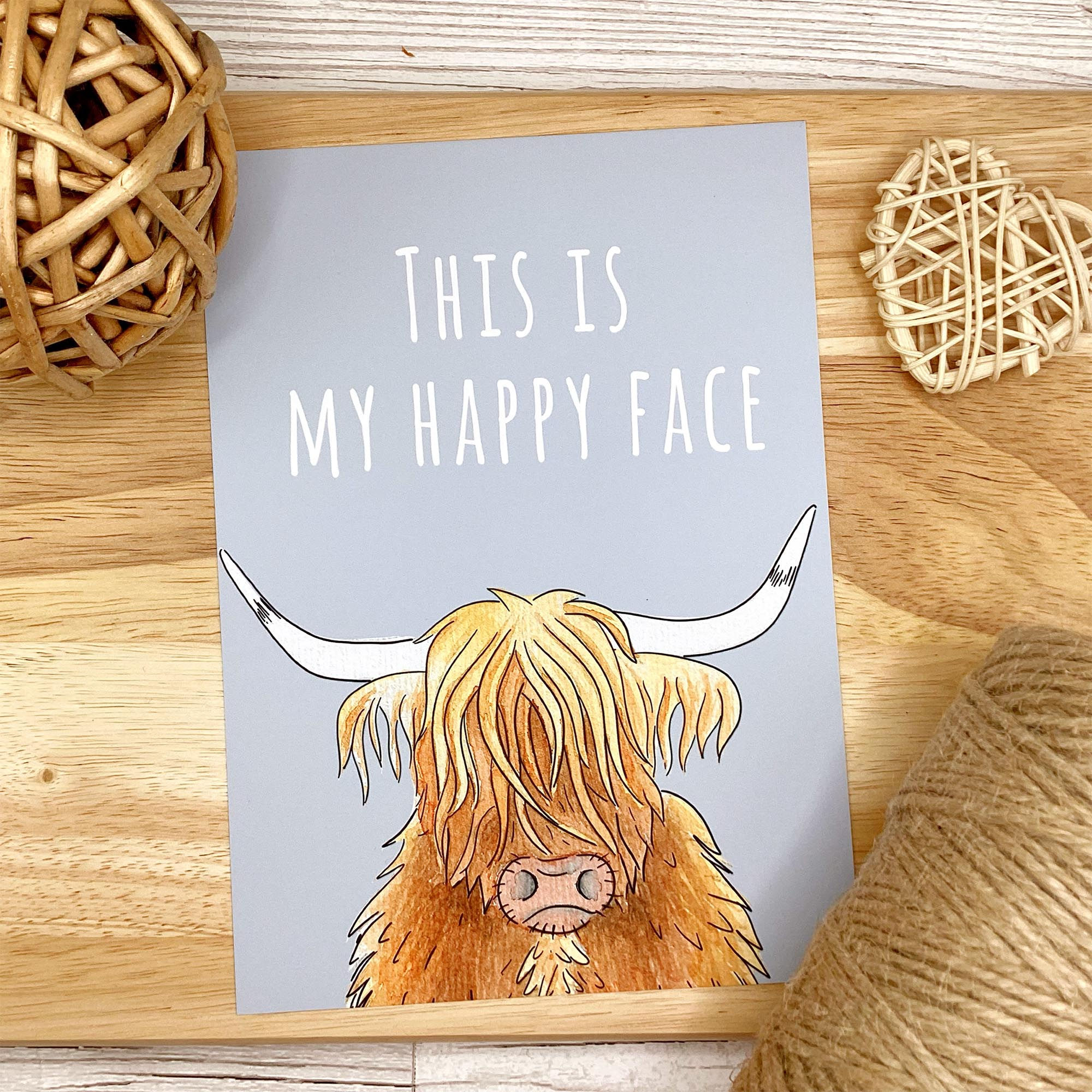 "This is My Happy Face" Highland Cow (Blue-grey) - 5 x 7in Digital Download
