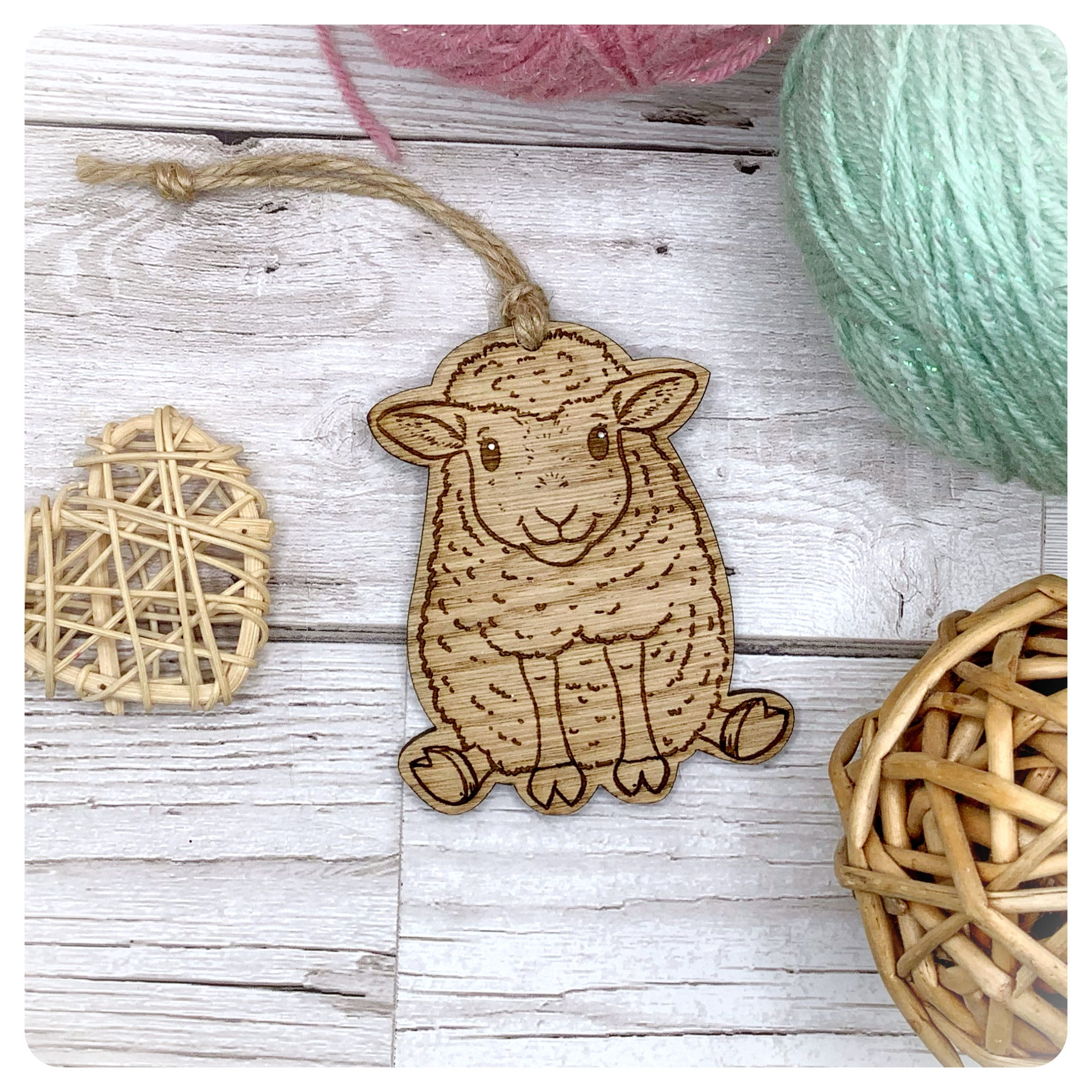 Engraved Wooden Sheep Decoration