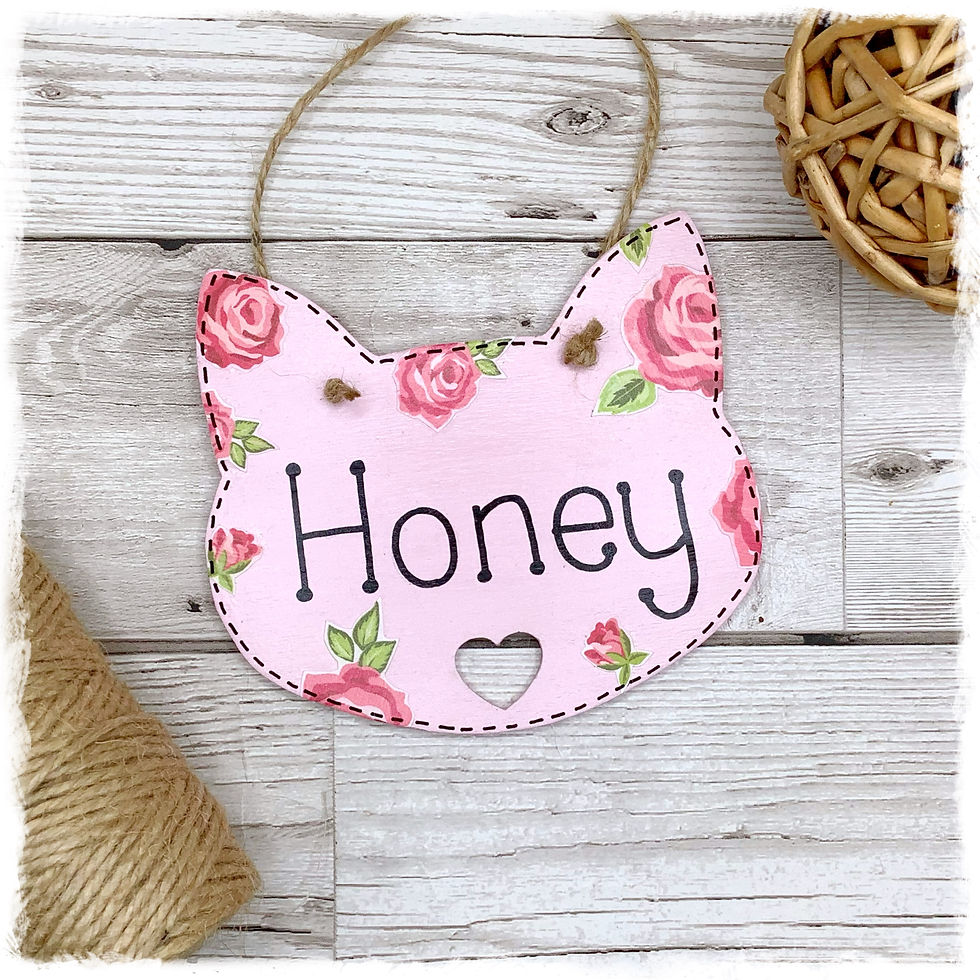 Thumbnail: Personalised Hand Painted Cat Name Sign - Roses