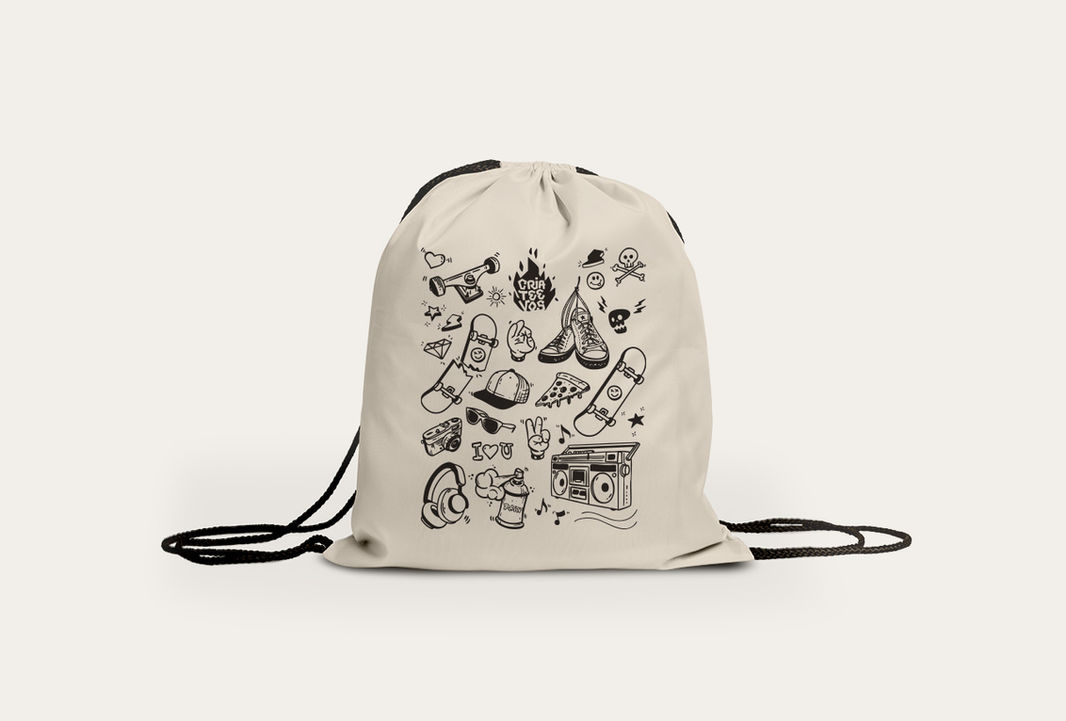 Sacochila com estampa exclusiva 100% algodão.