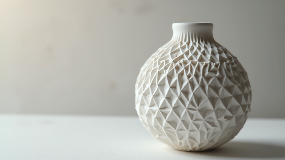 Close-up view of a 3D printed intricate geometric vase