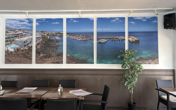 A split canvas in the restaurant on the  Club Las Calas complex in Puerto del Carmen.