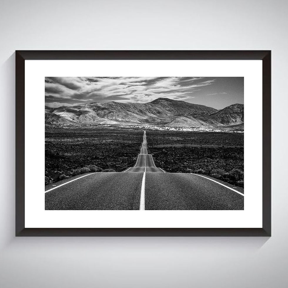Lanzarote Long Road in Black and White - Photographic Print