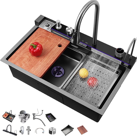 Nieuw...Wasbak Keuken Waterval Gootsteen Multifunctionele Spoelbak - Inclusief Accessoires