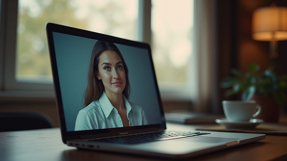 Eye-level view of a laptop screen displaying a dating profile