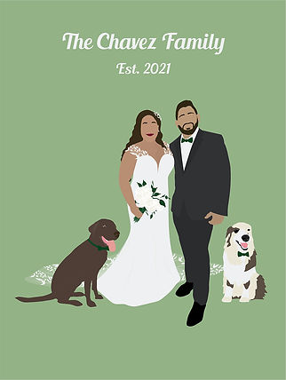 Digital illustration of a wedding portrait. Original graphic design created from a photo.