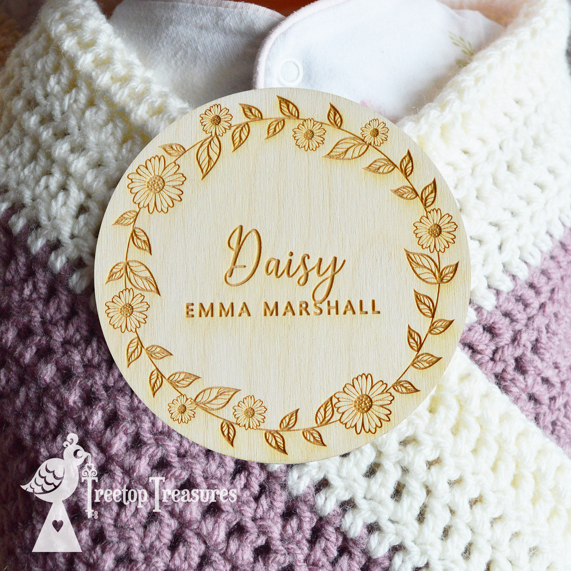 Personalised Daisy Baby Announcement Disc
