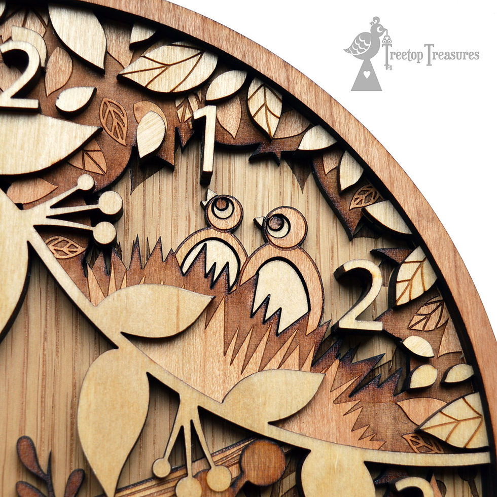 Thumbnail: Personalised Wooden Bird Clock, Choose Number of Baby Birds