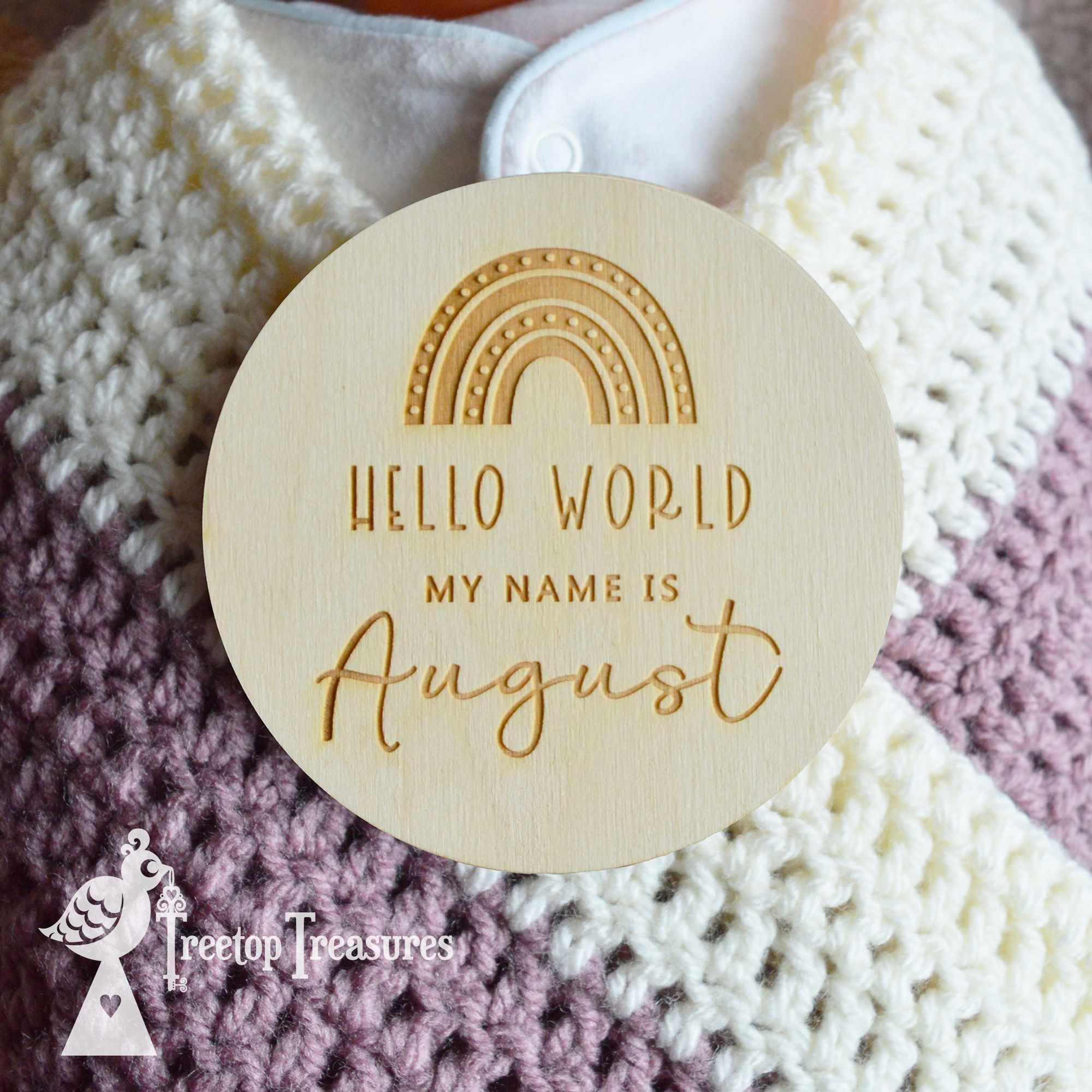 Personalised Rainbow Baby Announcement Disc