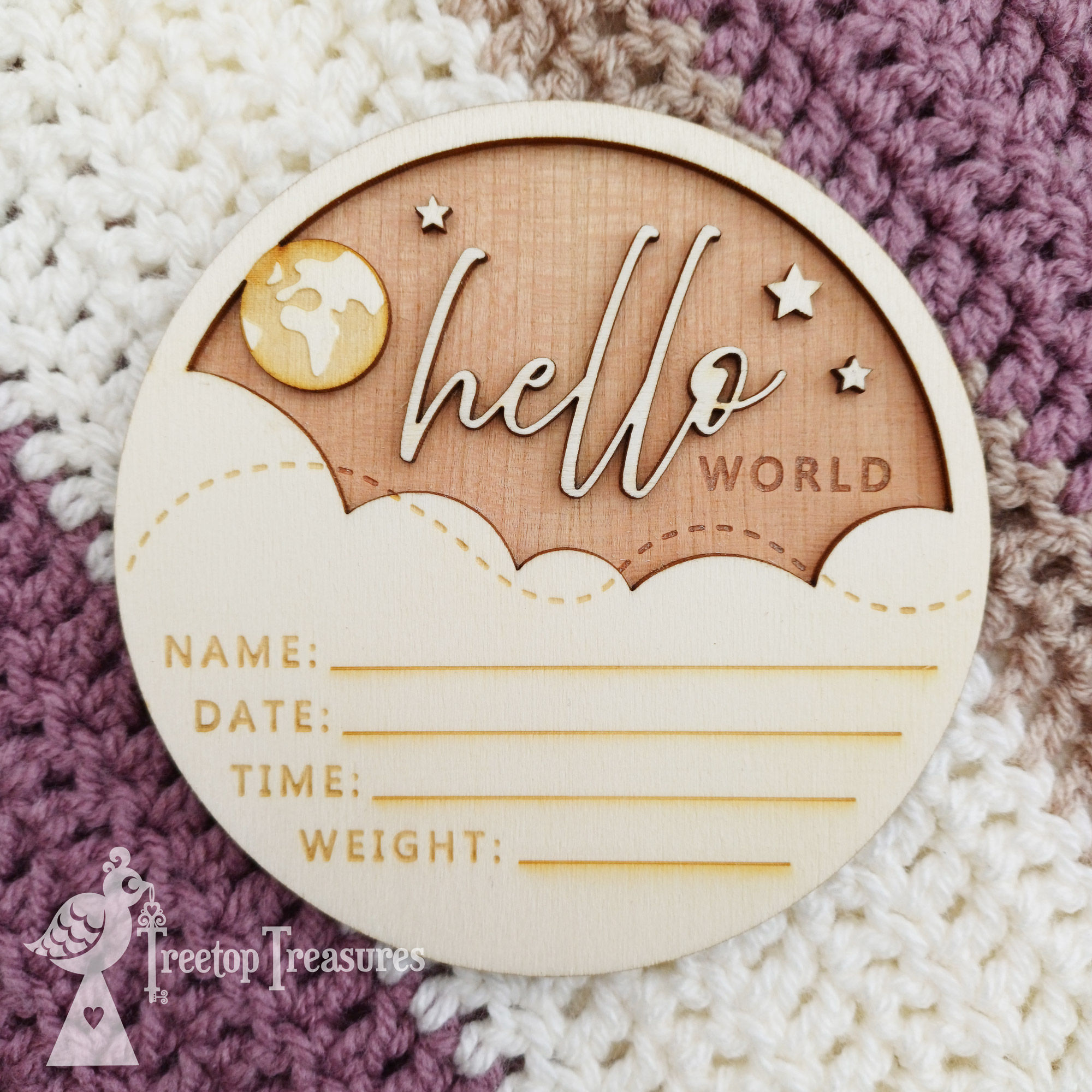 Space Hello World Birth Announcement Disc, Planet Earth Baby Photo Prop