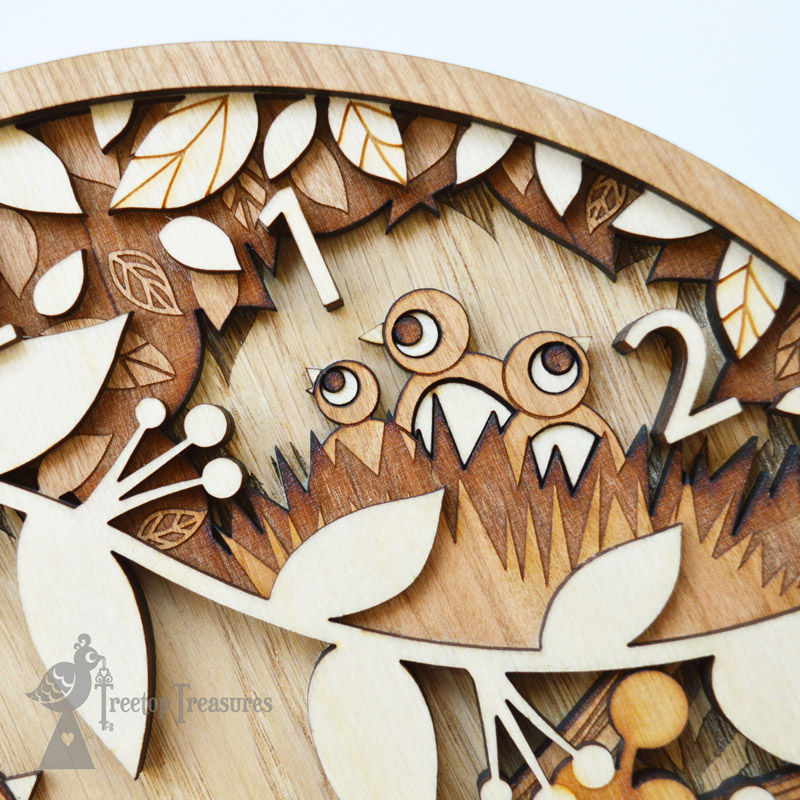 Thumbnail: Personalised Wooden Bird Clock, Choose Number of Baby Birds