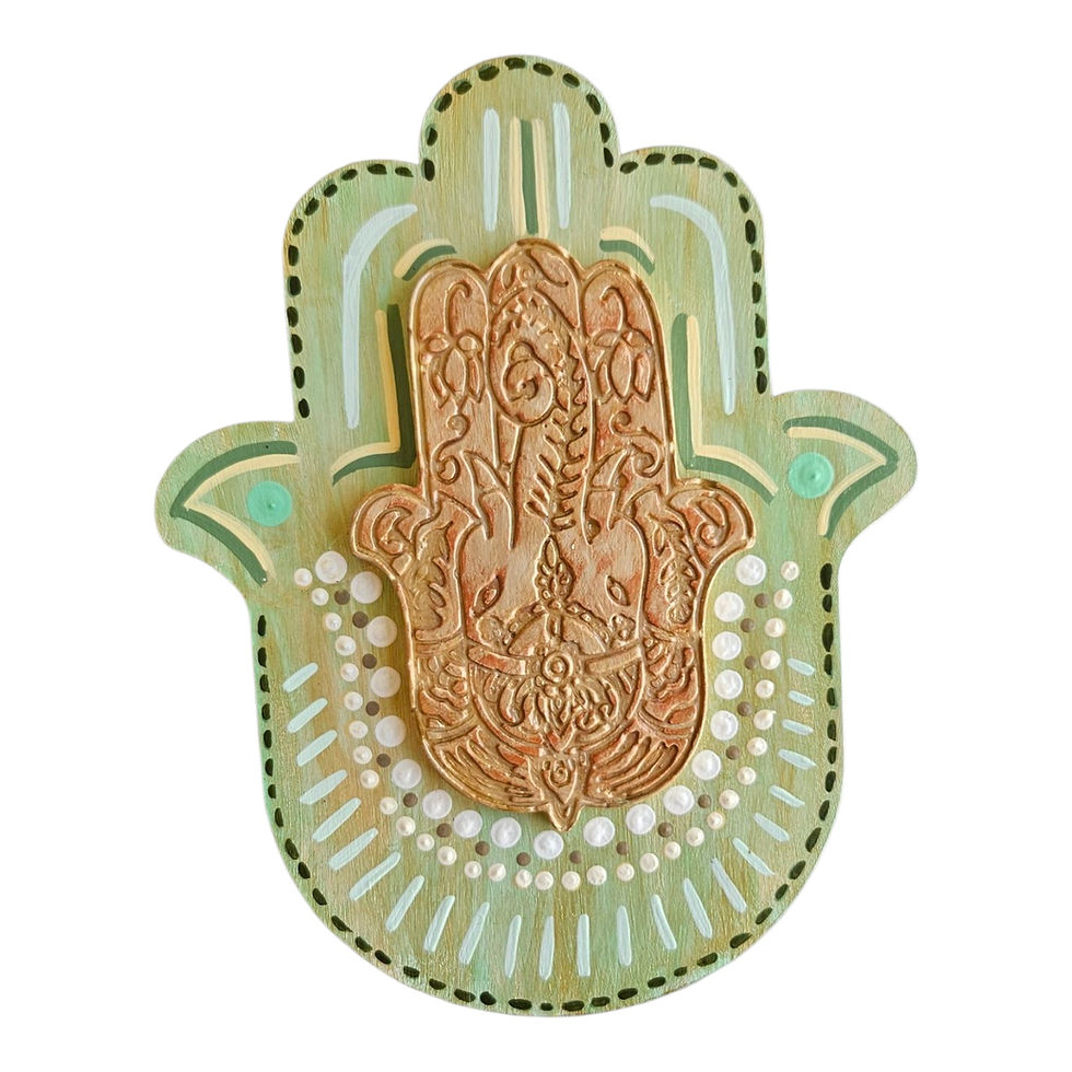 Mano de Fátima / Hamsa, madera y cerámica pintada