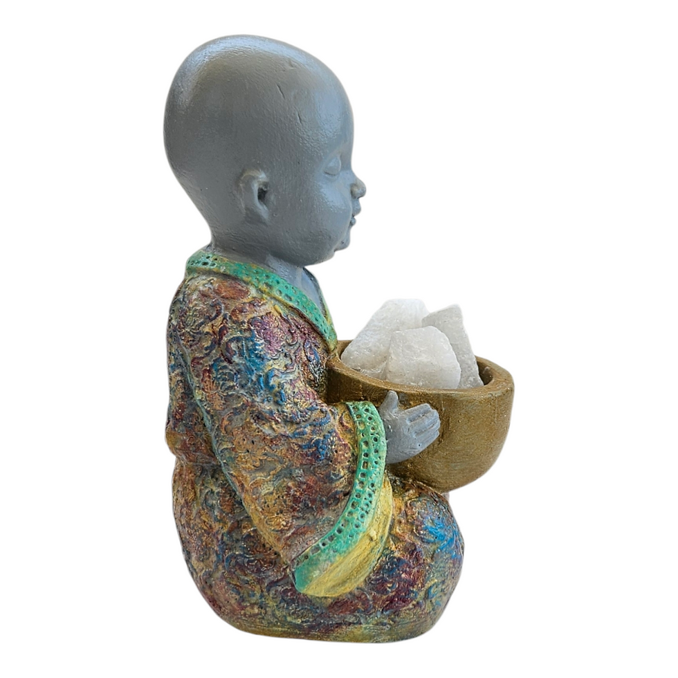 Buda gris decorativo de cerámica + Cuarzo blanco