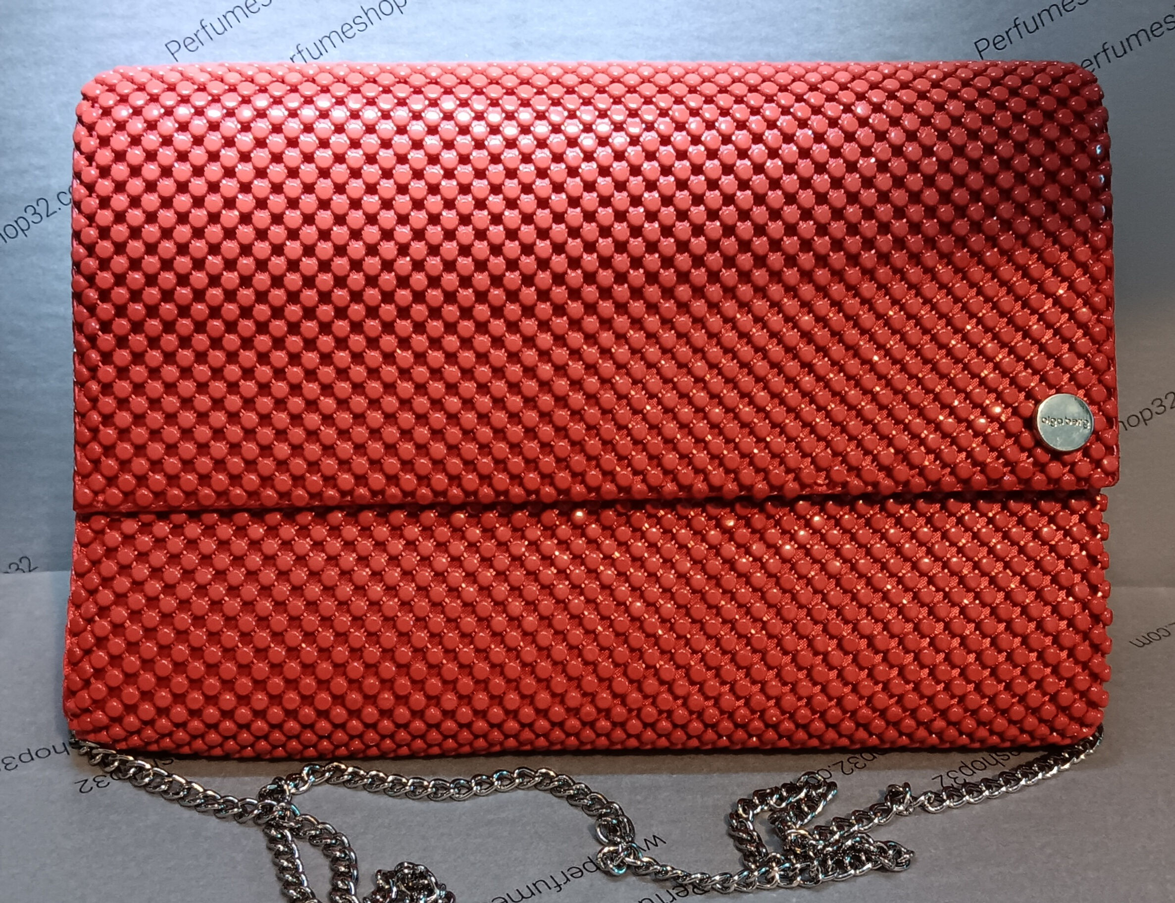 Olga berg beaded clutch bag 23cm fire red