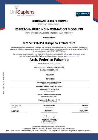 CERTIFICATO BIM SPECIALIST ARCHITETTURA PALUMBO