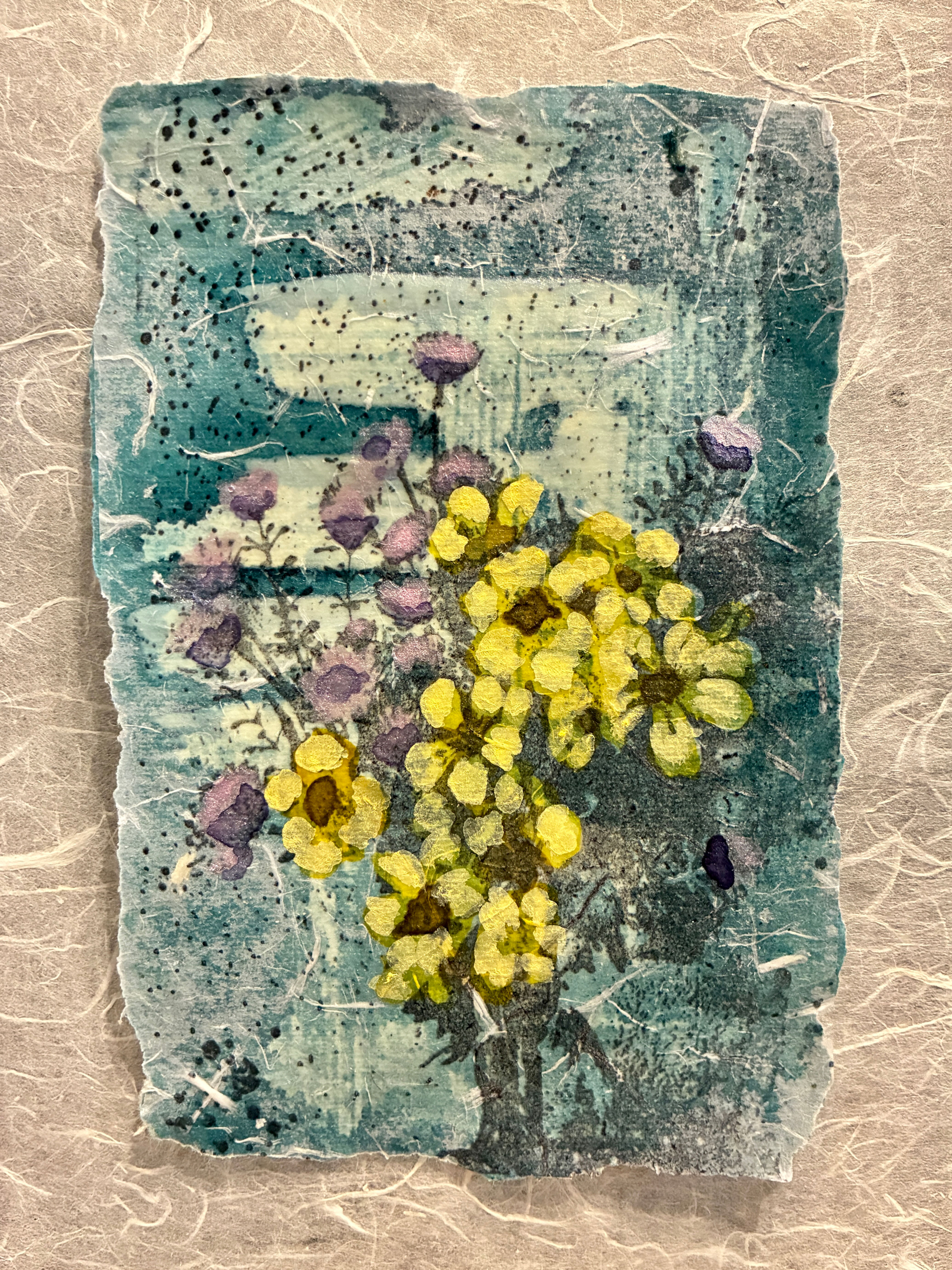 "A Bouquet of Flowers" (Yellow & Purple, Turquoise background