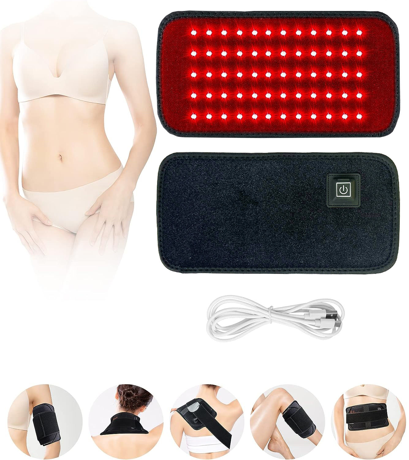 60 LEDs Red&Infrared Light Therapy Belt 850nm 660nm Back Burn Fat Wrap Slimmi