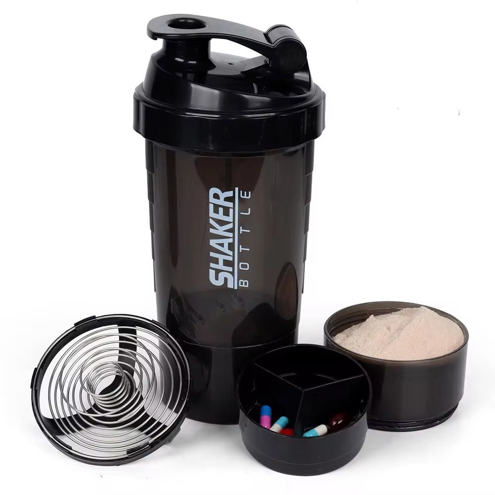 3 Layers Shaker Protein Bottle Powder Shake Cup Water Bottle Plastic Mixing Cup 
