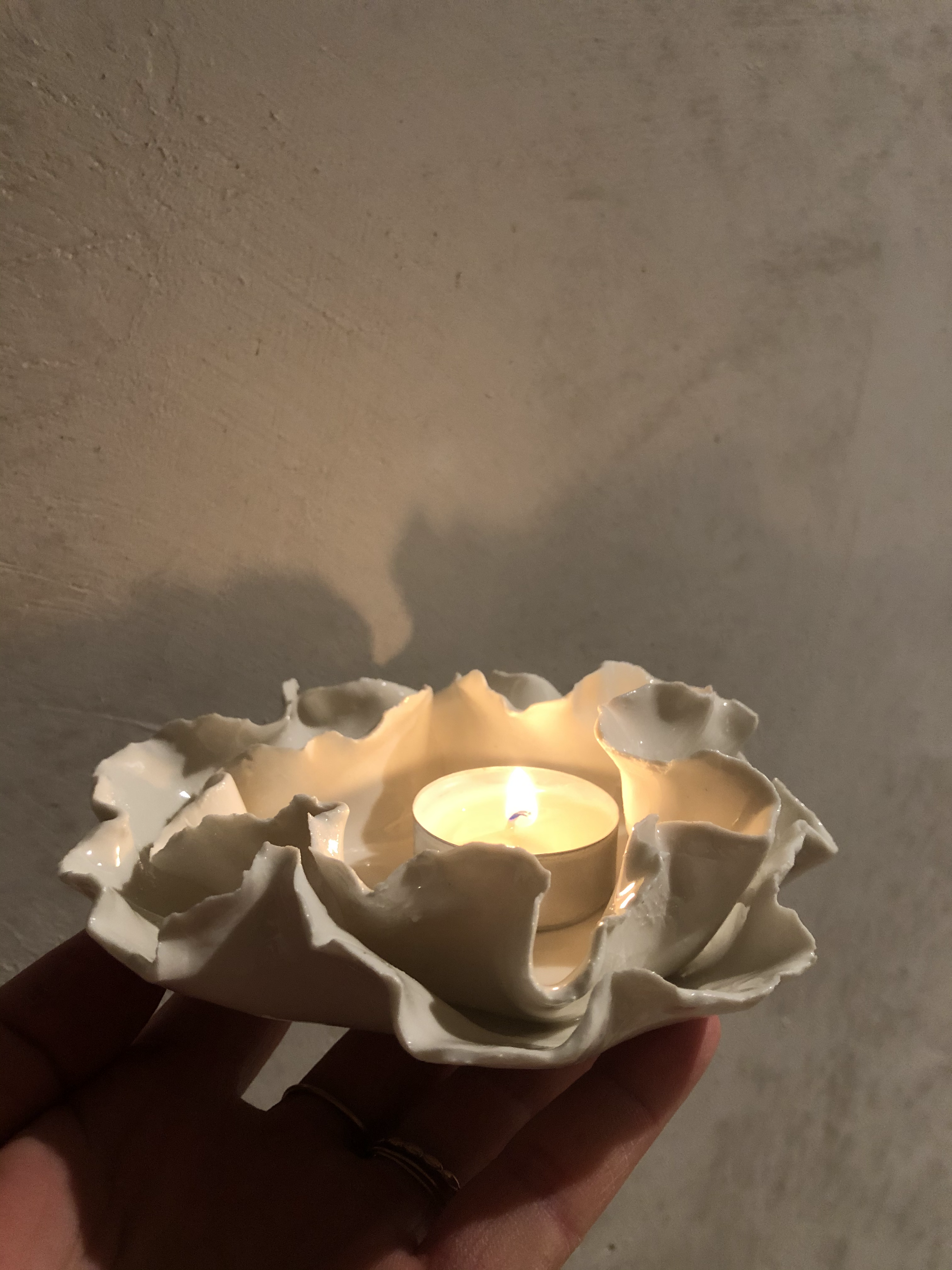 Porcelain water lily candle holder