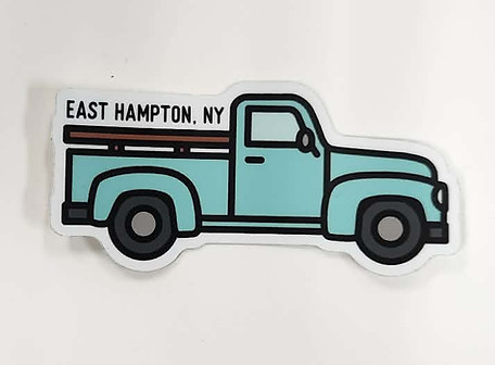 Light blue vintage pickup truck sticker with 'EAST HAMPTON NY'