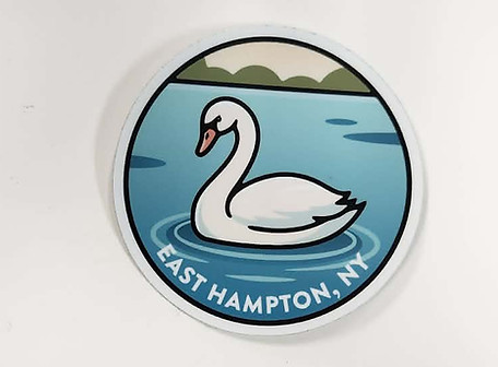 Sticker: white swan swimming in water, East Hampton, NY