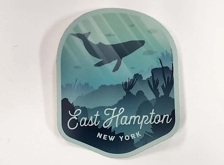 Sticker with a whale and 'East Hampton NEW YORK'