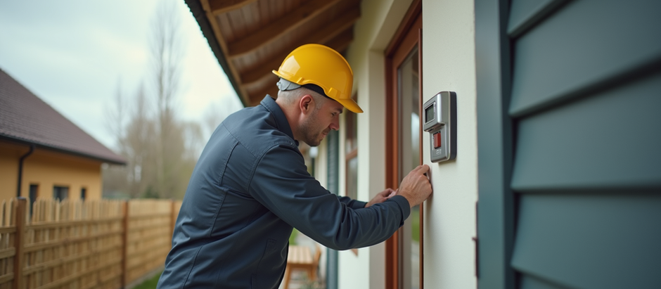 man in a hard hat inspecting a home