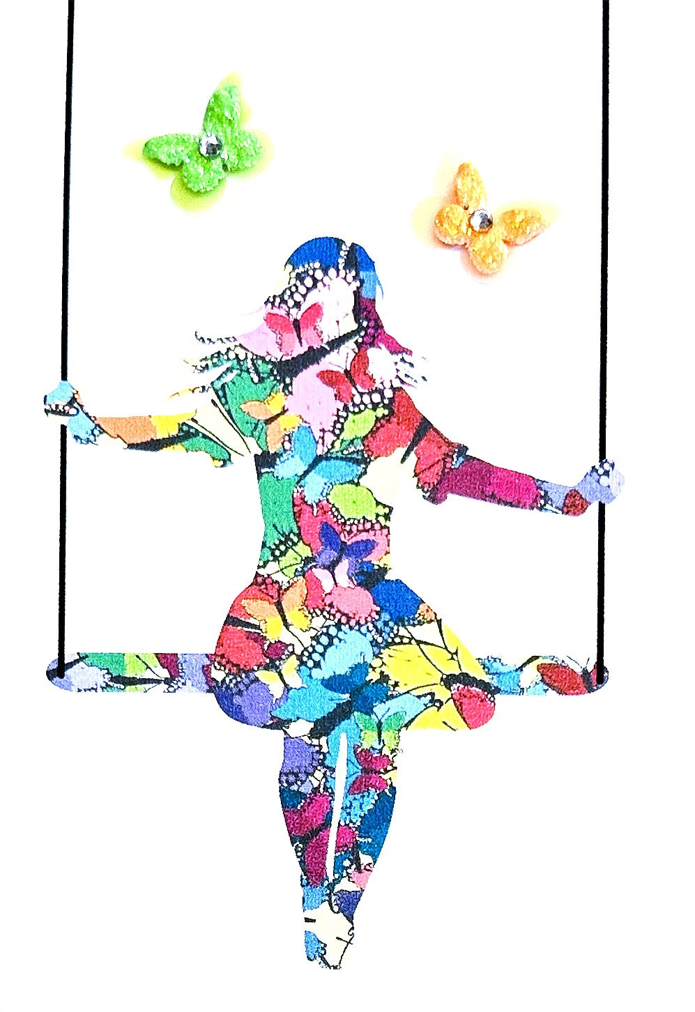 NC337 Butterfly Girl On Swing Note Cards