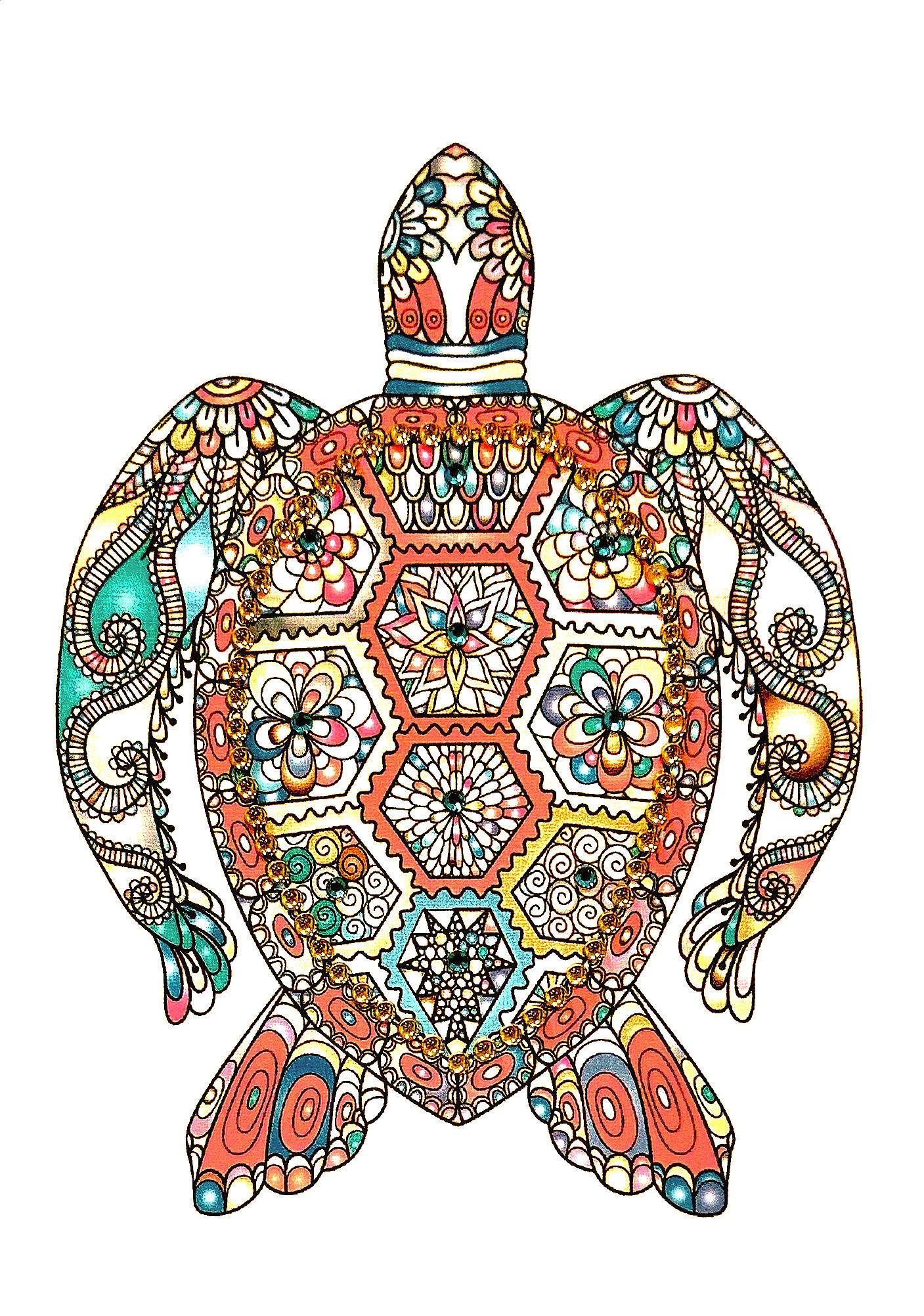 NC409 Bedazzled Turtle 2 Note Cards