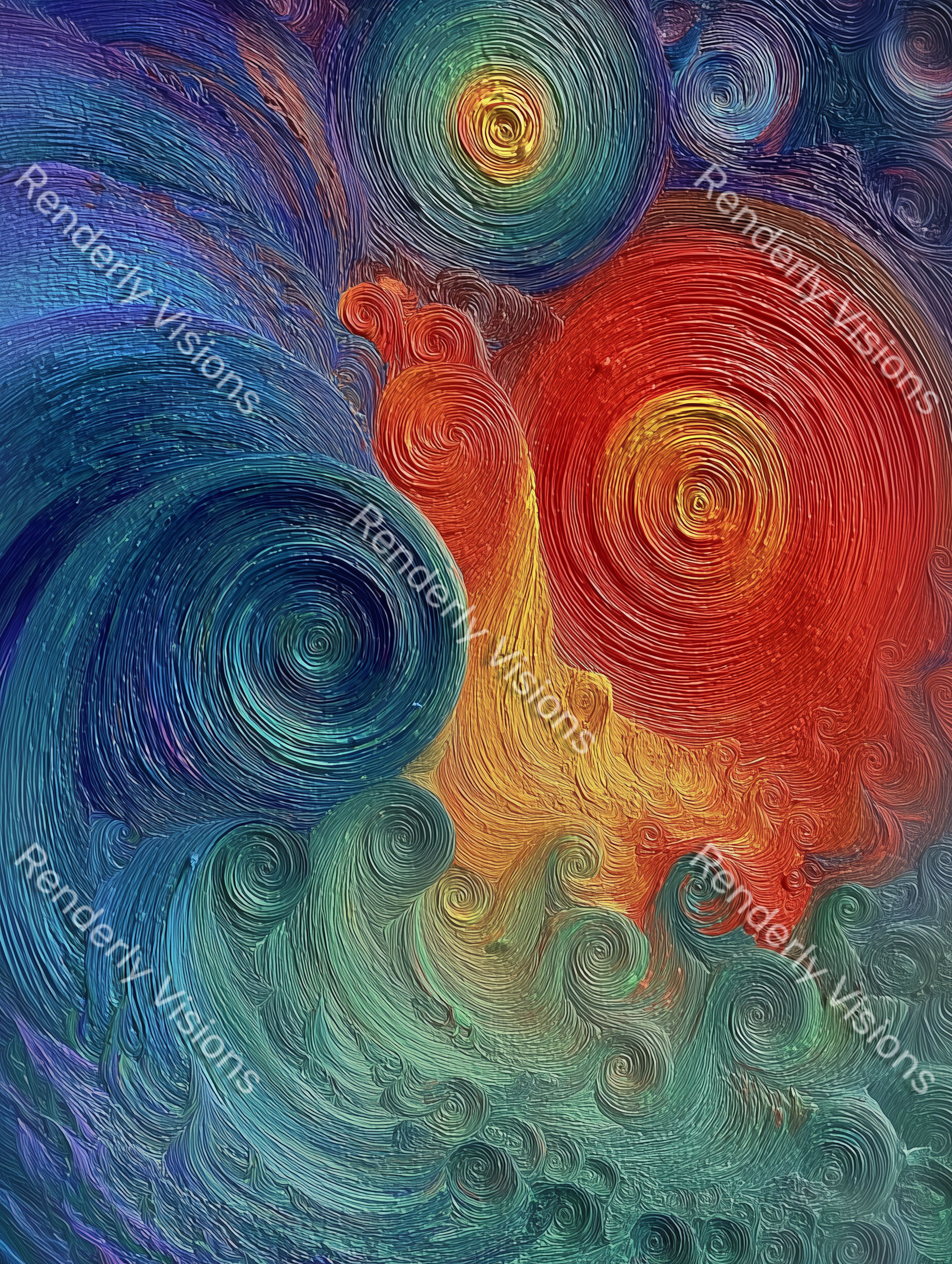 Colorful textured abstract vision of galaxy forming out of chaos, digital artwork representation