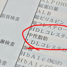 健康診断の結果にコレステロール箇所を丸で囲っている