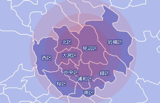 さいたま市を中心としたエリアの地図